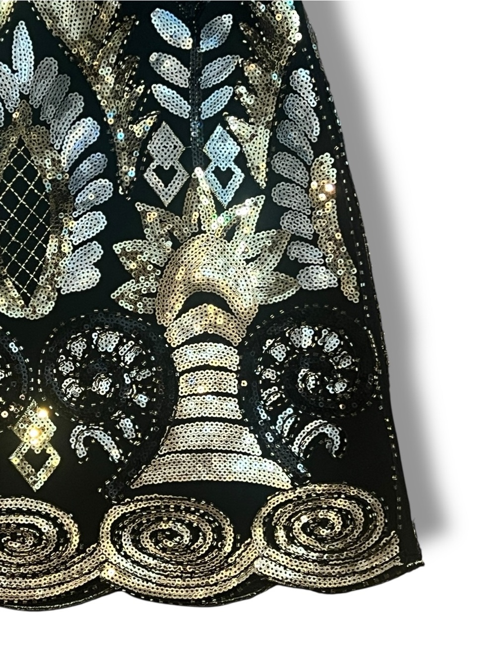 VICI Black Mini Skirt with Silver & Gold Sequins Stretch SZ L - Picture 14 of 16